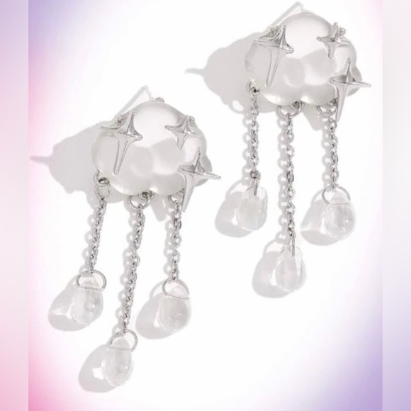 “Starry Rain Clouds” Frosted Glass Star Stellar Cumulus Weather Raindrops Dangle - Picture 3 of 16